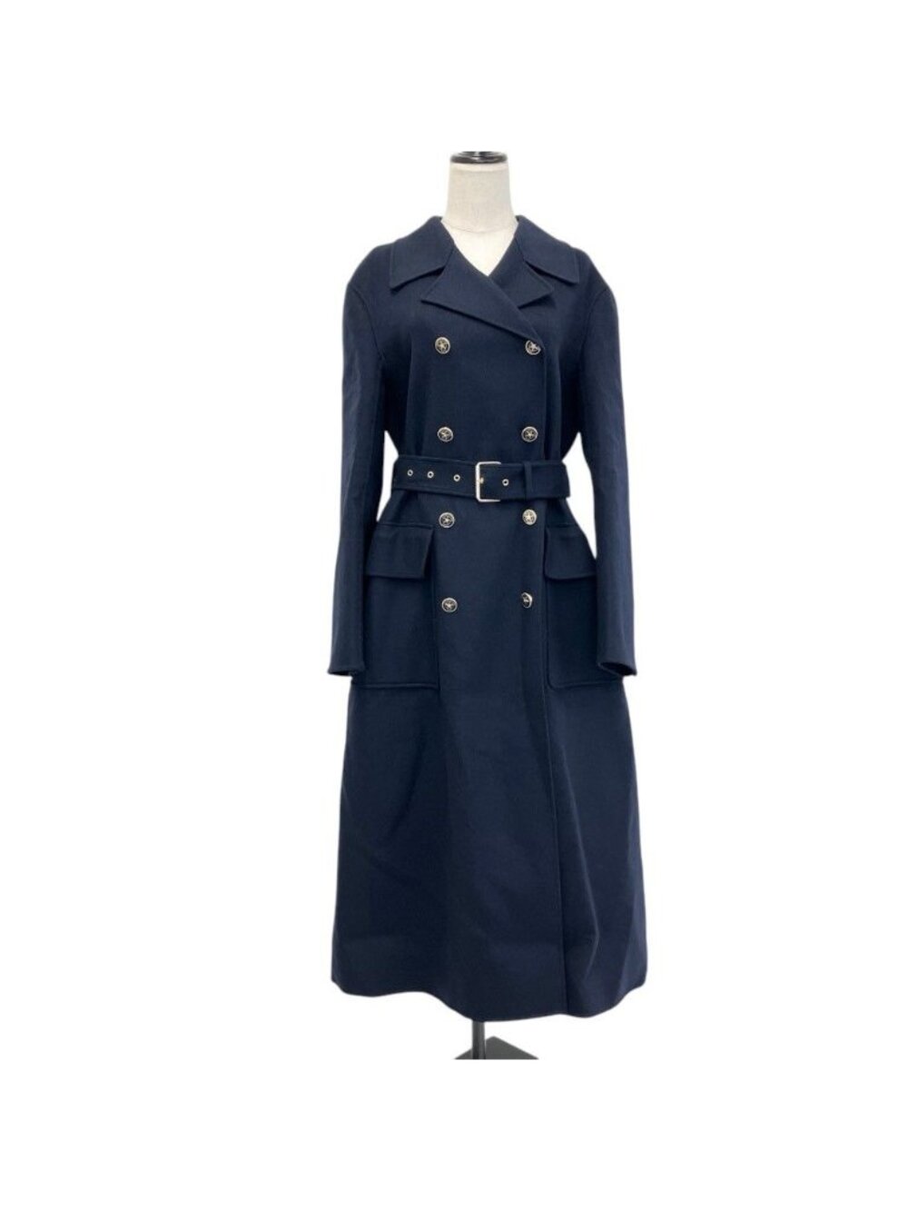 Dior Rabbit Wool Belted Long Coat Navy 42